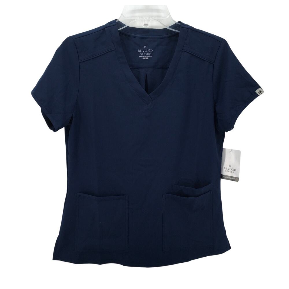 Beyond Scrubs NWT Small Navy Blue 3 Pocket V neck Top Shirt Nursing Medical Work